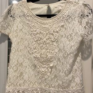 Forever 21 Short Sleeve White Lace Top
